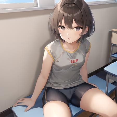 s3f, gray shirt, bare arms, miniskirt