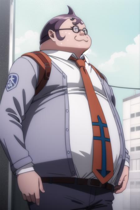 hifumiyamada, <lora:hifumi yamada s1-lora-nochekaiser:1>,
hifumi yamada, male focus, glasses, round eyewear, fat, fat man,
BREAK shirt, jacket, white shirt, open clothes, necktie, collared shirt, red necktie, grey jacket,
BREAK outdoors, classroom,
BREAK looking at viewer, (cowboy shot:1.5),
BREAK <lyco:GoodHands-beta2:1>, (masterpiece:1.2), best quality, high resolution, unity 8k wallpaper, (illustration:0.8), (beautiful detailed eyes:1.6), extremely detailed face, perfect lighting, extremely detailed CG, (perfect hands, perfect anatomy),