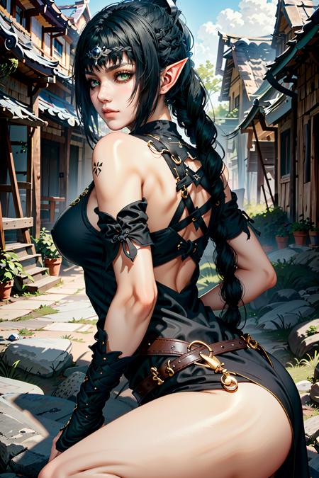 (masterpiece, best quality)
ShadowHBG, 1 girl, black hair, long braided hair, green eyes, sexy pose, pointy ears
<lora:epi_noiseoffset2:1>,  <lora:ShadowHeart:0.7>