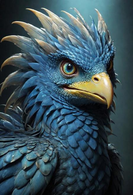style by (Clay Mann:2.5),unique realistic (fluffy cute feathered utah-raptor dragon with scales:1.8) phantasmagoria, Dynamic Angle, Dramatic Lighting, detailed masterpiece, digital painting,<lora:add-detail-xl:1.4>, windy epic polar, ,(luminous blue eye),professional make-up, mesmerize