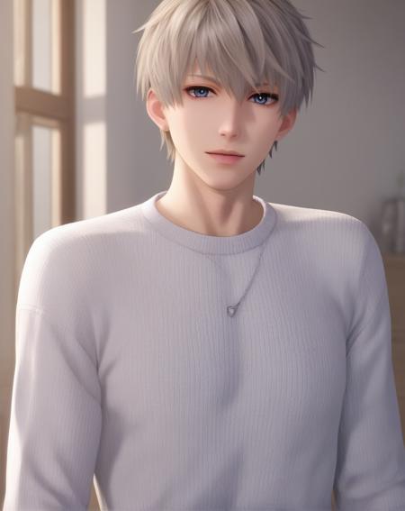 xavier_lnds, gray hair, blue eyes, short hair, hair between eyes, bangs, realistic