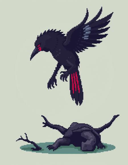 corvid with pixel art