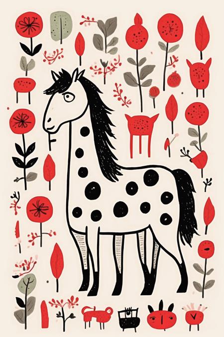 <lora:Gemma Correll Style:1>Gemma Correll Style - Generate a delightful illustration in Gemma Correll's style, representing a horse zodiac sign, on a white background. The illustration should capture the horse's spirit, cute, incorporating elements that highlight its beauty and agility