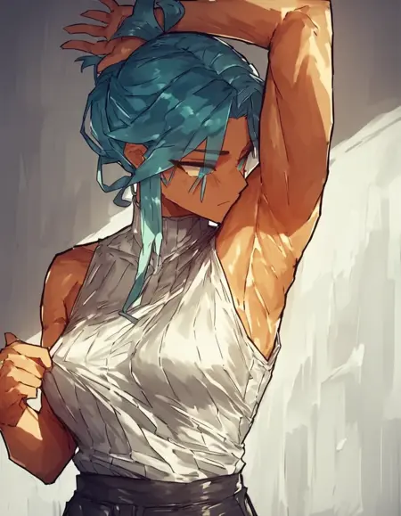 Sniffing / smelling (own) armpit - Pony