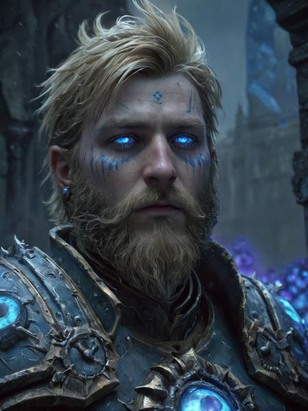 deathknight,man,close up,dirty blonde,beard,young.mohawk hairstyle,earing,perfect face,detailed face,  solo, upper body, looking up, detailed background, detailed face, (bioshock  theme:1.1) (glowing eyes:1.1), mentalist, psychic powers, awareness, dynamic pose, levitation,  hypnosis,    psychokinesis,      manipulation,  mind powers, magical purple psychic energy emanating,   crackling energy in background, ethereal atmosphere,,Oz: A land of enchantment, where anything is possible,hyperdetailed photography,Epic,awardwinning,masterpiece,very intricate details,blue glowing eyes,world of warcraft style,raytracing,octane render,sharp focus,35nm dof,bokeh,aleksi briclot style, <lora:deathknightsyleXL_v1-step00000400:0.65>
