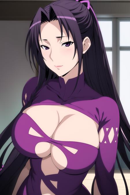 Simple White Background,
purple dress,cleavage cutout, clothing cutout,
<lora:Kazehana_Sekirei-KK77-V1:0.7>,hair ornament, 
Black Hair,Purple eyes,Long hair,High ponytail, 
<lora:Oda_Non_Style-KK77-V2:0.3>,<lora:more_details:0.1>,
1 girl, 20yo,Young female,Beautiful Finger,Beautiful long legs,Beautiful body,
Beautiful Nose,Beautiful character design, perfect eyes, perfect face,expressive eyes,perfect balance,
looking at viewer,(Focus on her face),closed mouth, (innocent_big_eyes:1.0),(Light_Smile:0.3),
official art,extremely detailed CG unity 8k wallpaper, perfect lighting,Colorful, Bright_Front_face_Lighting,White skin,
(masterpiece:1.0),(best_quality:1.0), ultra high res,4K,ultra-detailed,
photography, 8K, HDR, highres, absurdres:1.2, Kodak portra 400, film grain, blurry background, bokeh:1.2, lens flare, (vibrant_color:1.2),professional photograph,
(Beautiful,Breasts:1.0), (beautiful_face:1.5),(narrow_waist),