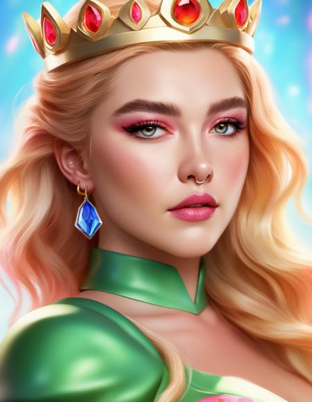 <lora:Florence Pugh:1>,  waist up photo of  flrncpgh woman as Princess Peach, fantasy, highly detailed, digital painting, artstation, concept art, sharp focus, illustration, art by Tony Sart and artgerm and randy vargas