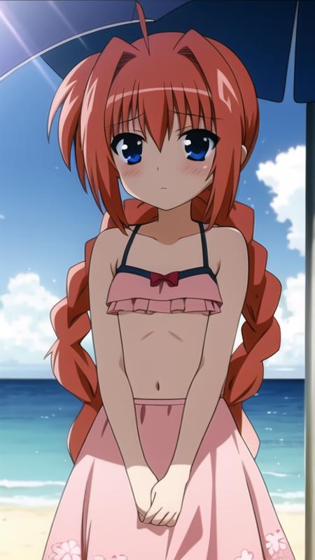 vita, 1girl, ahoge, blush, expressionless,
bikini, standing, close-up,
beach, ocean,
<lora:nanoha-strikers-vita:0.7>