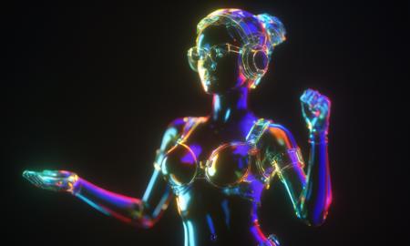 <lora:shineglasscd_xl-000005:0.7>,a (shineglasscd_xl,shine glass,neon lights,light particles,colorful:1.3,gradient,chromatic aberration) mechanical girl statue,female focus,no humans,(solo:1.2),long-focus,tilt-shift,dark background,simple background,full body,cutie,cute,still life,front view,facing viewer,looking at viewer, emotional,harmonious,high budget,moody,epic,gorgeous,perfect lighting,realistic,photorealistic,photographic,photo (medium),real,moody lighting,volumetric lighting,reality ray tracing,8K,HDR,UHD,masterpiece,best quality,highly detailed,high resolution,finely detail,extremely detailed,ultra detailed,wallpaper