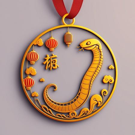 Generate a medal with the theme of “Snake Year Spring Festival,” and the design should meet the following criteria:
Theme-appropriate design: The central focus of the medal should feature a beautifully and smoothly designed snake representing the Snake zodiac year. It can incorporate traditional Chinese cultural elements, such as clouds, lanterns, couplets, firecrackers, etc., to reflect the festive atmosphere of the Spring Festival.
Reflect the UI style of the site "hdkyl": Please refer to the UI design style of the site "hdkyl," using a color scheme primarily of red, gold, and yellow. The design should combine simplicity with elegance, presenting a modern yet festive feel that blends technology with traditional holiday elements.
No real people, real-world scenes, or AI-generated people: The design should not include any real human figures or real-world scenes. Focus on showcasing the elements of the Spring Festival and the symbolism of the Snake zodiac year, avoiding real-life people or scenes.
No inappropriate elements: Avoid any disturbing elements such as blood, horror, pornography, or distorted, unnecessary limbs, and meaningless text.
