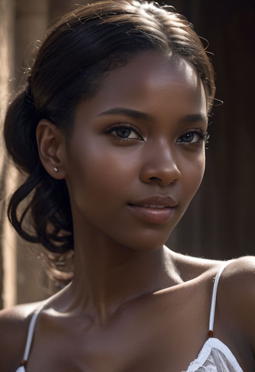 (((physically-uncommon))) 1girl, ebony, dark skin, perfect face, detailed features, seductive, large breast, detailed, photorealistic, stockings, pearls laces, <lora:epi_noiseoffset2:1>, epiCRealism intricate details, natural skin texture, (amazing play of light and shadow, photographic art, 8K RAW photo, hyperdetailed, taken with Canon 6D and 50mm lens