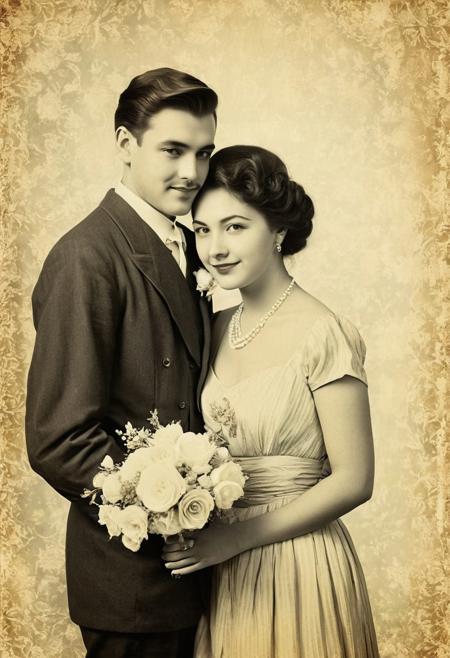 Couple in love, 
vintage photographs with pale vintage backgrounds, 
realistic, 
high resolution