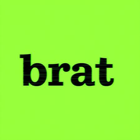color code #8ACF00 slime green background, with the word 'brat' in the middle, the word itself is in the color of black. The word is a slightly blurry but not too blurry.