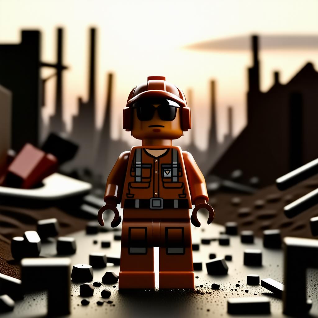 Lego minifigure in a post apocalyptic scene