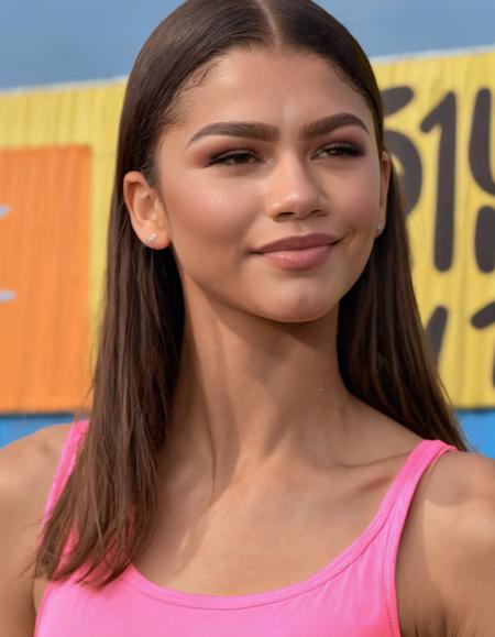 professional fashion close-up portrait photography of a young beautiful ((ohwx woman)) <lora:zendaya_lora_sdxl_v1-000008:1> at swim school during Sunrise, Nikon Z9