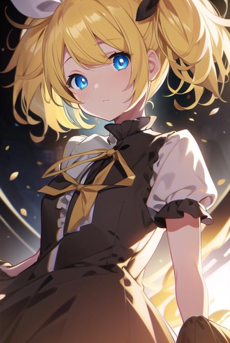 kagaminerin, <lora:rinkagaminemeltdown-lora-nochekaiser:1>,
rin kagamine, short hair, blue eyes, blonde hair,
BREAK dress, bow, short sleeves, frills, detached sleeves, frilled sleeves, black sleeves, hair ornament, ribbon, twintails, hair bow, hair ribbon, hairclip, swept bangs, (meltdown costume:1.5),
BREAK looking at viewer,
BREAK outdoors,
BREAK <lora:GoodHands-vanilla:1>, (masterpiece:1.2), best quality, high resolution, unity 8k wallpaper, (illustration:0.8), (beautiful detailed eyes:1.6), extremely detailed face, perfect lighting, extremely detailed CG, (perfect hands, perfect anatomy),