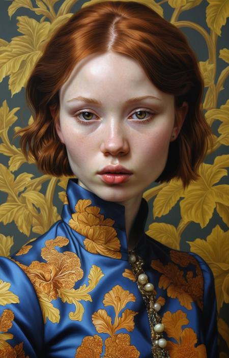 style of Kehinde Wiley, 17 yo Emily Browning dramatic portrait