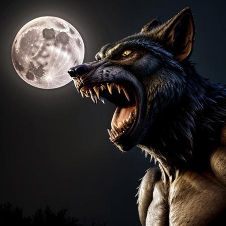 <lora:werewolf_v0.2:1> 1boy, werewolf, howling, full moon, night, clouds, fog, horror \(theme\), monster, sharp teeth, (masterpiece), (best quality), (highly detailed), strong werewolf, black werewolf