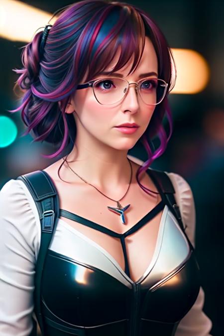 mille, (glasses),  photo of beautiful , a woman as a movie star, hair updo, sexy sweater off-shoulders, (trousers), movie premiere gala, dark moody ambience (masterpiece:1.2) (photorealistic:1.2) (bokeh) (best quality) (detailed skin:1.2) (intricate details) (nighttime) (8k) (HDR) (cinematic lighting) (sharp focus), (looking at the camera:1.1), (closeup portrait:1.1), (necklace)