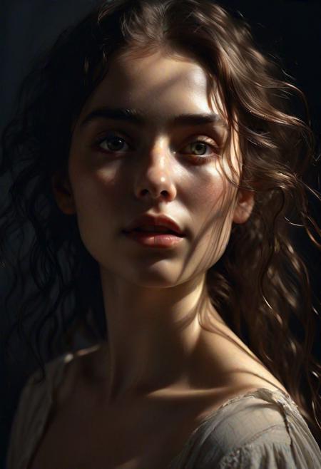 high quality, 8K Ultra HD, hyper-realistic portrait of a captivating woman, The woman is portrayed in a moonlit setting, her features bathed in a soft, diffused glow that accentuates the delicate nuances of her expression. The artist, drawing from Sargent's precision, captures every subtle contour of her face, the intricacies of her gaze, and the cascading strands of her hair, In this mysterious ambiance, the artist employs da Vinci's mastery of shadow and light, creating an alluring interplay that accentuates the enigmatic aura surrounding the woman, Shadows dance across her features, enhancing the depth of her gaze and adding a touch of secrecy to the composition, by yukisakura, highly detailed,