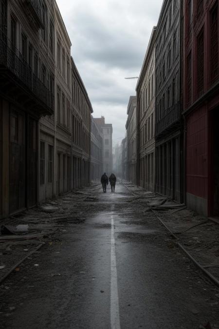 Quarantine Zone of a Plague: Abandoned streets, quarantined individuals, and the desperate search for a cure.