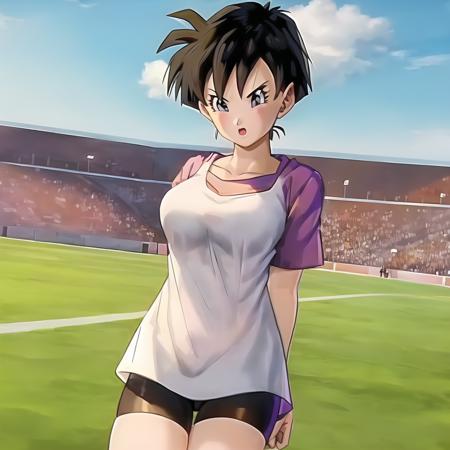 Videl, 1girl, best quality, open field, dynamic lighting, biker shorts