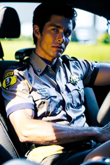 Tom Wachowski, man, short brown hair, beige police uniform