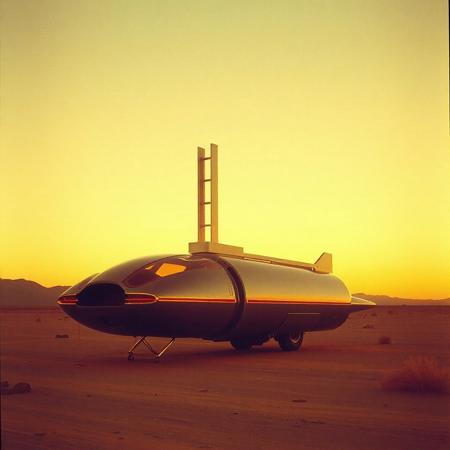 avant-garde, retro futurism , gold and chrome, california desert, 1970s, robert T, techno style