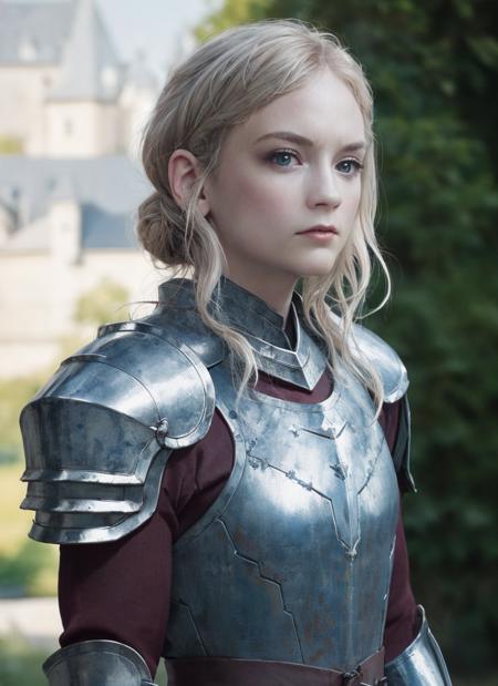 portrait photography, princess warrior, metal armor, fierce, castle background, soft colors, bokeh, (high detailed skin:1.1)
 <lora:emily_kinney_lora_v01:1> 3mk1n1