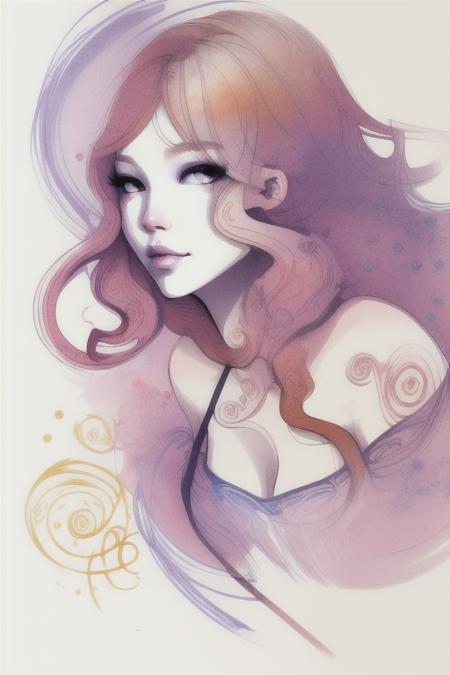 <lora:DanniLuo:1>, DanniShinayaLuo, sketch of a woman symbolizing spring, color, mysterious swirling shapes, art