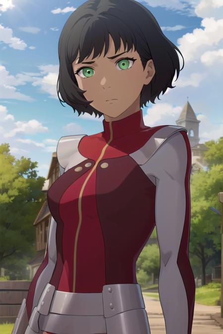 avataropal, <lora:avatar opal-lora-nochekaiser:1>,
opal, short hair, black hair, (green eyes:1.2), dark skin, dark-skinned female,
BREAK gloves, boots, fingerless gloves, uniform, turtleneck, (red uniform:1.5),
BREAK outdoors, forest, nature, grass, trees, sun, sky, clouds,
BREAK looking at viewer, (cowboy shot:1.5),
BREAK <lyco:GoodHands-beta2:1>, (masterpiece:1.2), best quality, high resolution, unity 8k wallpaper, (illustration:0.8), (beautiful detailed eyes:1.6), extremely detailed face, perfect lighting, extremely detailed CG, (perfect hands, perfect anatomy),