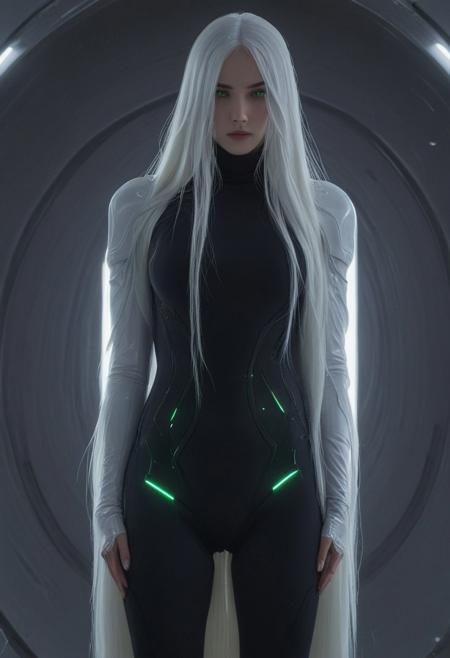 Realism_Quality_2xx_By_Stable_Yogi, cathedral, standing, face focus, 1woman, solo,  long hair, white hair, black choker, green eyes, one eye covered by hair, eyeliner, gorgeous lips, tights, medium breasts, covered breasts, cinematic, (masterpiece), (best quality), (ultra-detailed), very aesthetic, detailed eyes, perfect eyes, freckles, aloof, <lora:Ch0w13nunPXL:0.5> ch0wb13nun, nun, cross, wide dress, long dress, key visual, pixiv fanbox, skeb, (masterpiece:1.1), sinnun, nun, leotard, black footwear, cross, thigh high boots, dark nun, small waist, fitness body, wide hips, oval face, 32 years old, SilverPulse.