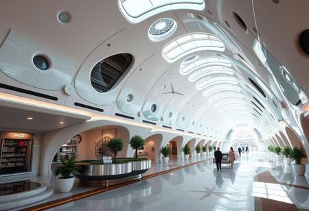 In real life, hyper detailed, High res digital photo, Sleek organic designed space port concourse