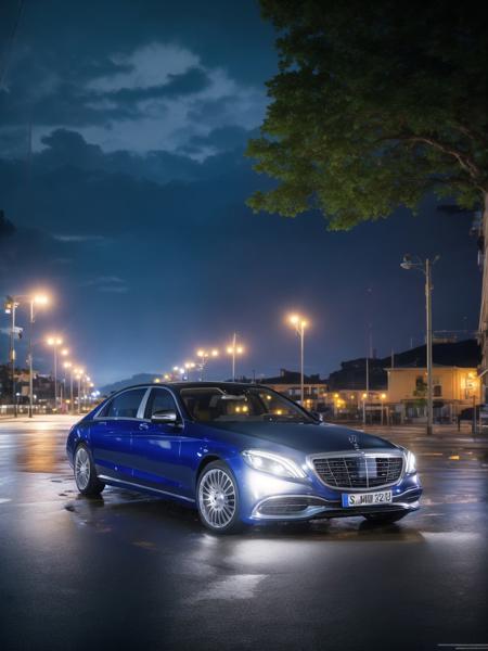 mastrepice, best quality, mercedes s-class, x222, 1car, black car, night, road background, rainy,  official art,extremely detailed CG unity 8k wallpaper, high detail, Sharp focus, (photorealism), realistic, best quality, 8k, award winning, dramatic lighting, epic, cinematic, masterpiece   <lora:MERCEDESMAYBACHSClassX222:0.7>