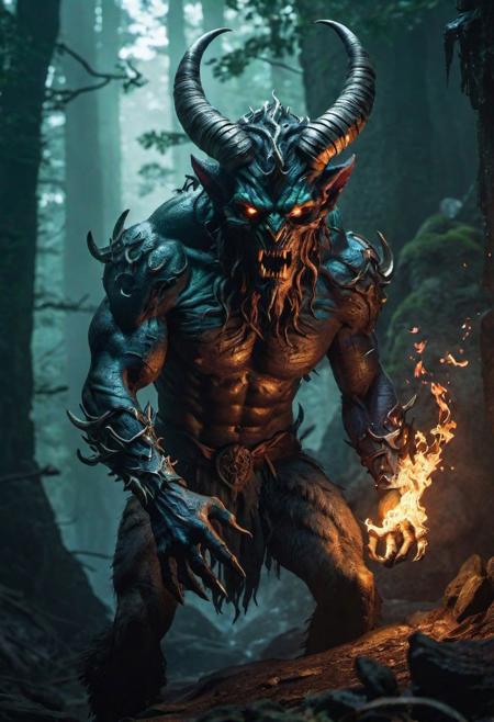 Horror-themed (8k, RAW photo, highest quality), hyperrealistic, hauntingly, [satan | hell:17], dark and haunting scene of a prong horned demon emerging from the mist and shadows, walking, bi pedal, exuding terror, (emerald cats eyes1.6) piercing through the darkness, menacing expression, muted colors, unsettling, dark, spooky, grim, acrid smoke swirling, blowing embers, hdr,(intricate details, hyperdetailed:1.2),cinematic shot, extremely high-resolution details, photographic, realism pushed to extreme, fine texture, incredibly lifelike, horror dungeon, real, 16k, UHD, Heavy Bokeh, Caustic Lighting Effects, RTX BY HGHD 