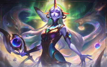 best aesthetic, lolsplashart, empyrean soraka, 1girl, single horn