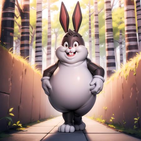 ((masterpiece, best quality)),(complex light), full body, solo, chungus, <lora:Big_Chungus1-10:0.6>, walking, forest,