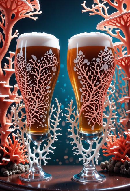 This sculpture is shot in eye-level shot around Fall of a heavyset (coral style,score_9, score_8_up, score_7_up, score_6_up, a close-up of a pair of beer glasses made of coralbugxl, featuring a stylish beer glass design and exquisite imaginative poster art. coralbugxl decoration, designed by victorine foot, coralbug xl, alice's adventures in wonderland theme, coralbugixl, highly detailed fantasy art, exquisite digital illustrations, detail rich digital art, highly detailed digital painting, surrealist digital artworks, 3d epic illustrations:1.3) , she is surrounded by a group of Cherubic Females wearing Selfish Bowler hat as a Kingsguard, dressed in a very Inappropriate Sensual Teal Despair outfit from the Postwar Era, she has Canadian hair, strong geometric compositions, elongated and distorted figures, conceptual, consumer culture critique