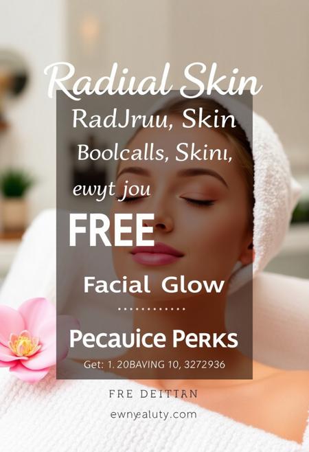 Design a Ad poster for a beauty salon with the following content,
Radiant Skin: Book 2 facials, enjoy 1 FREE facial!
Facial Glow: Get a FREE bleach with any facial.
Pedicure Perks: FREE detan with every pedicure.