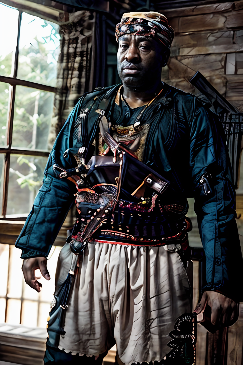 cinematic photo, best quality, JohnCoffey768  wearing a zeybek with belt and shorts and long sleeves with a sword , in The Island of Dreams: A place where all your deepest desires come true, 35mm photograph, film, bokeh, professional, 4k, highly detailed <lora:add_detail:1.2> <lora:EgeErkek-10 (3):1>  <lora:JohnCoffey768:.5>