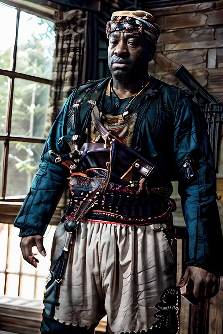 cinematic photo, best quality, JohnCoffey768  wearing a zeybek with belt and shorts and long sleeves with a sword , in The Island of Dreams: A place where all your deepest desires come true, 35mm photograph, film, bokeh, professional, 4k, highly detailed <lora:add_detail:1.2> <lora:EgeErkek-10 (3):1>  <lora:JohnCoffey768:.5>