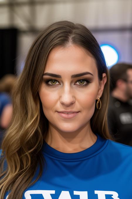 raw photo of a naturally beautiful young woman, in a graphic shirt, at the crowded star wars convention, (people in the background), ((extreme close up)), looking at you in confusion, stunning face, 8k uhd, fujifilm xt3