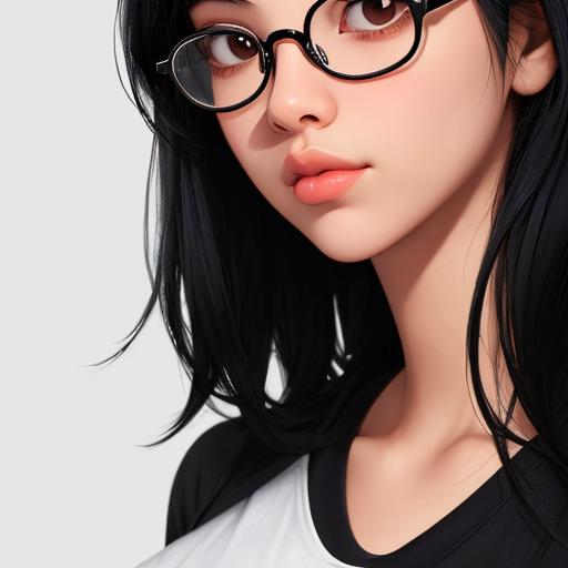 1girl, black hair, closed mouth, glasses, lips, looking at viewer, realistic, shirt, simple background, solo,