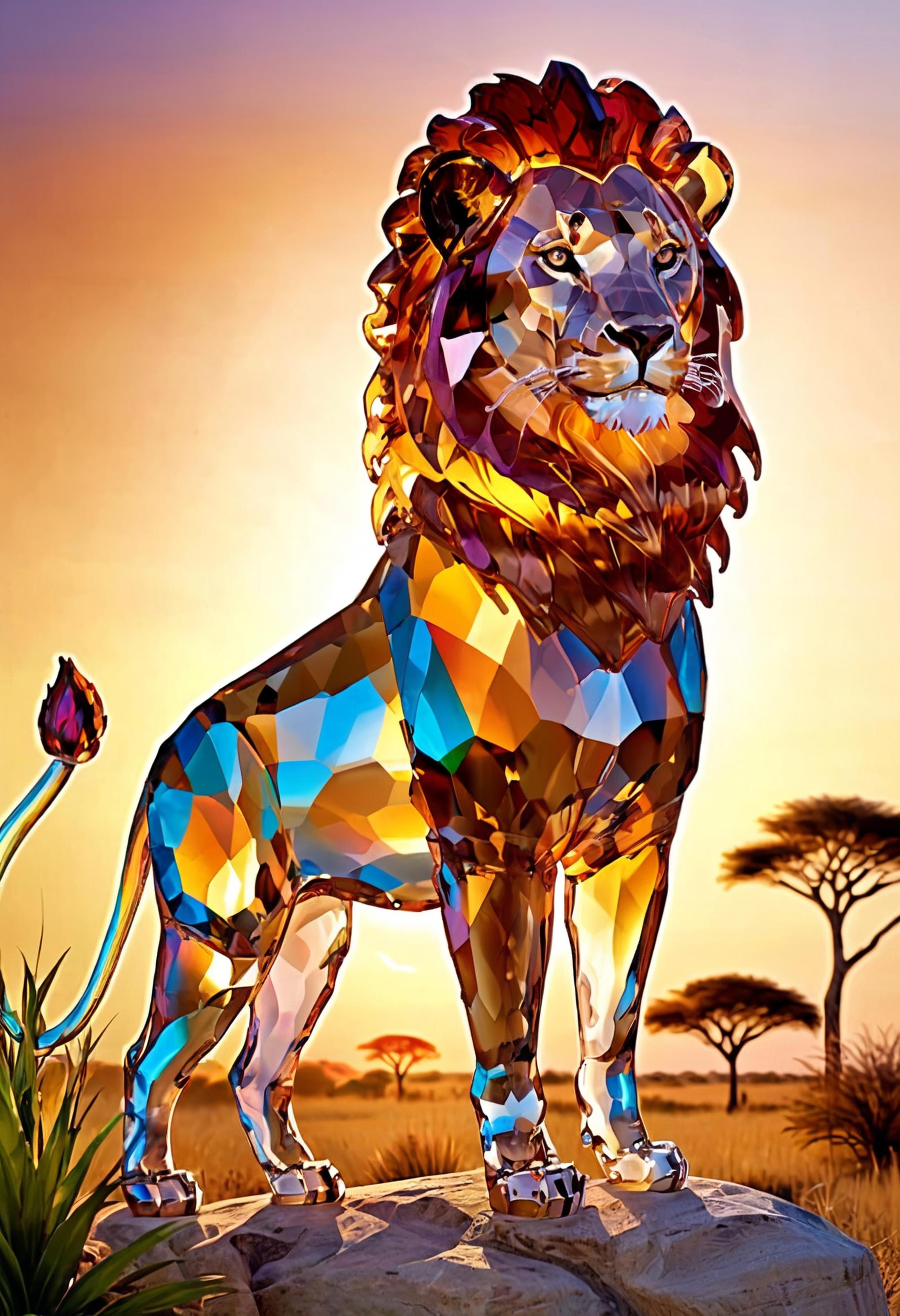 A Lion with a Sunset Background: A Beautiful Artistic Illustration