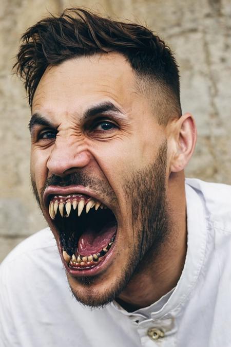<lora:Rythmind_Loïc Barcourt_v4Final_hash:1> Loïc Barcourt with a open mouth with fangs a jaw<lora:fangs_jaws-000009:0.8>