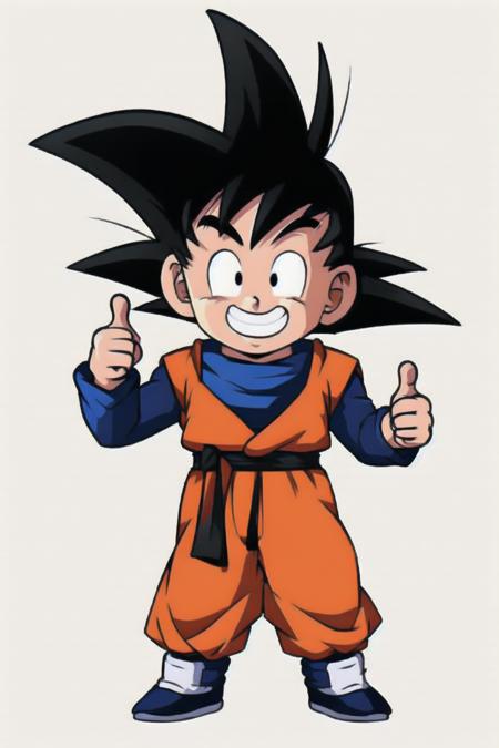 <lora:GotenV1:1>,gotenv1, spiked hair, black hair,cel shaded,European and American cartoons, original character design, hand-drawn drafts, 1boy, solo, grey_pants, male_focus, smile, shoes, pants, full_body, thumbs_up, sneakers, purple_footwear, standing, hood_down, clenched_hand, long_sleeves, grin, <lora:Animated characters:0.6>,<lora:GoodHands-vanilla:1>