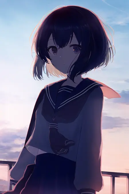 mifulu/みふる style(a uniform/serafuku girl with sky background )