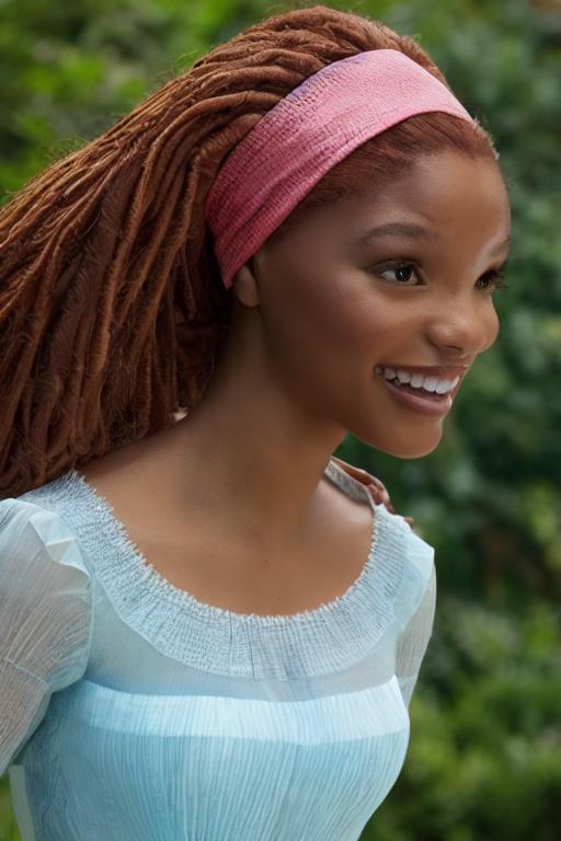 Woman with Red Hair and Blue Blouse Smiling and Laughing