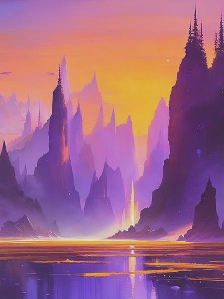 <lyco:JohnHarris:1.0> a painting of a fantasy island in watercolor colors, in the style of light magenta and light amber, john harris, dreamlike atmosphere, michael malm, animated energy, expansive, lyrical line-work