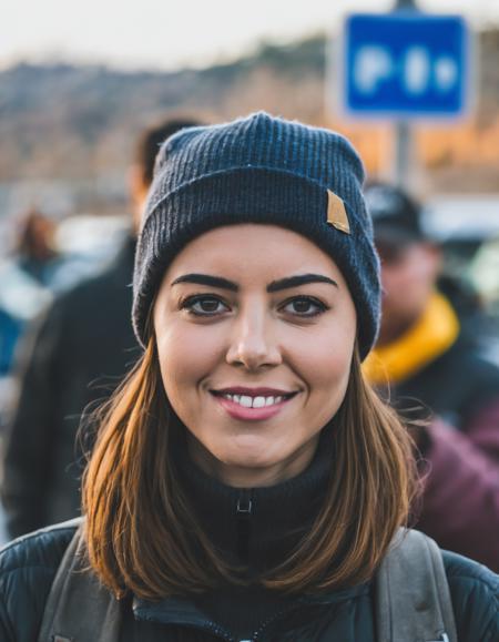 professional close-up portrait photography of the face of a beautiful  ((ohwx woman))<lora:aubrey_lora_sdxl_v1-000008:1>  at border crossing during Morning, Nikon Z9